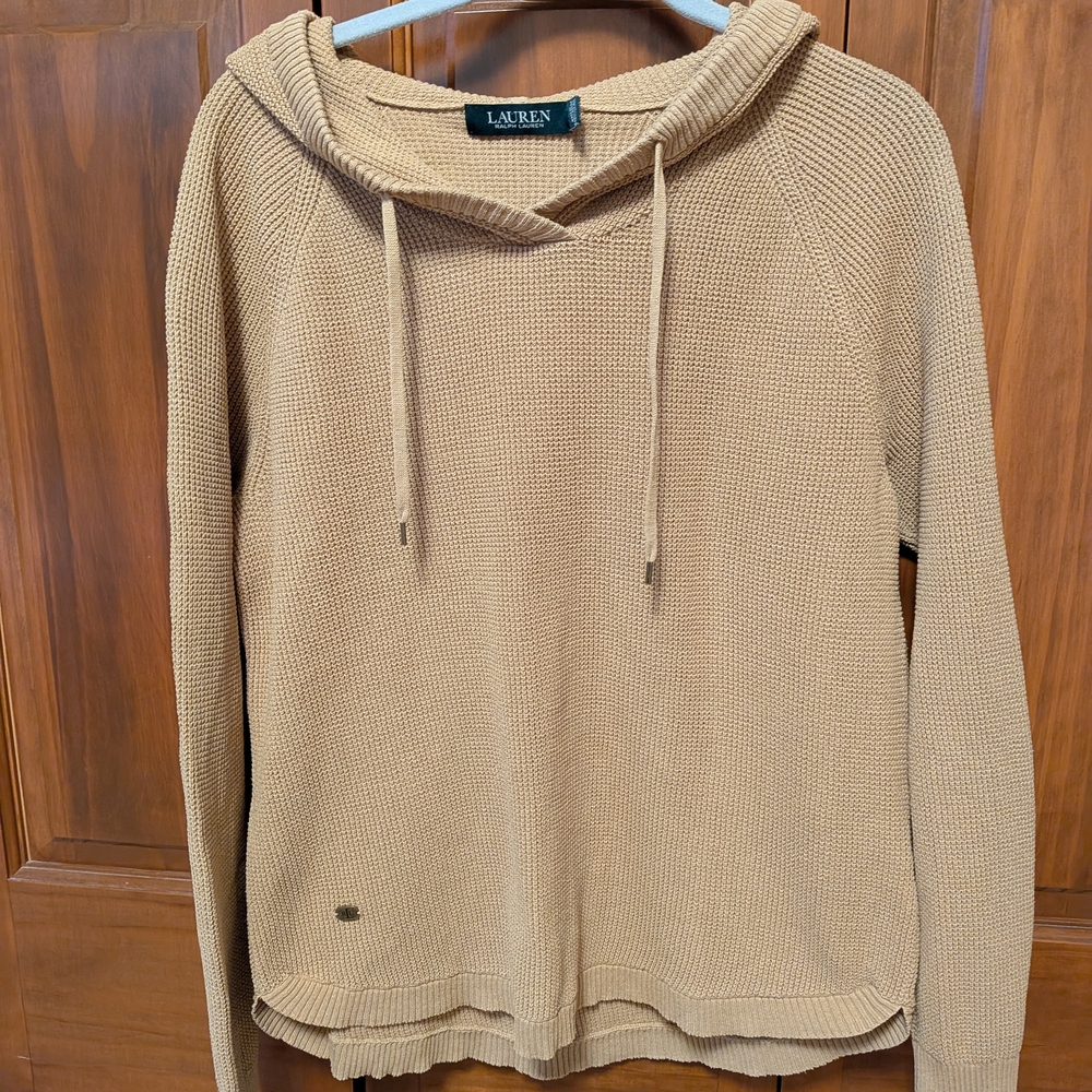 Ralph Lauren Beige Waffle Knit Hooded Sweater M-L
